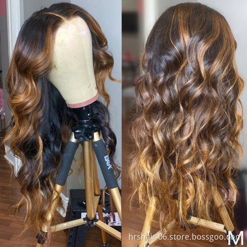 1b 4 27 Ombre Highlihght Colorful Remy Cuticle Aligned Lace Front Human Hair Wigs ,U Brown Color Wholesale mix Color Wig